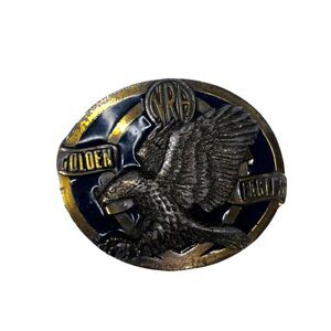 NRA Golden Eagles VTG Belt Buckle Brass USA Made Hunter National Rifle Assn